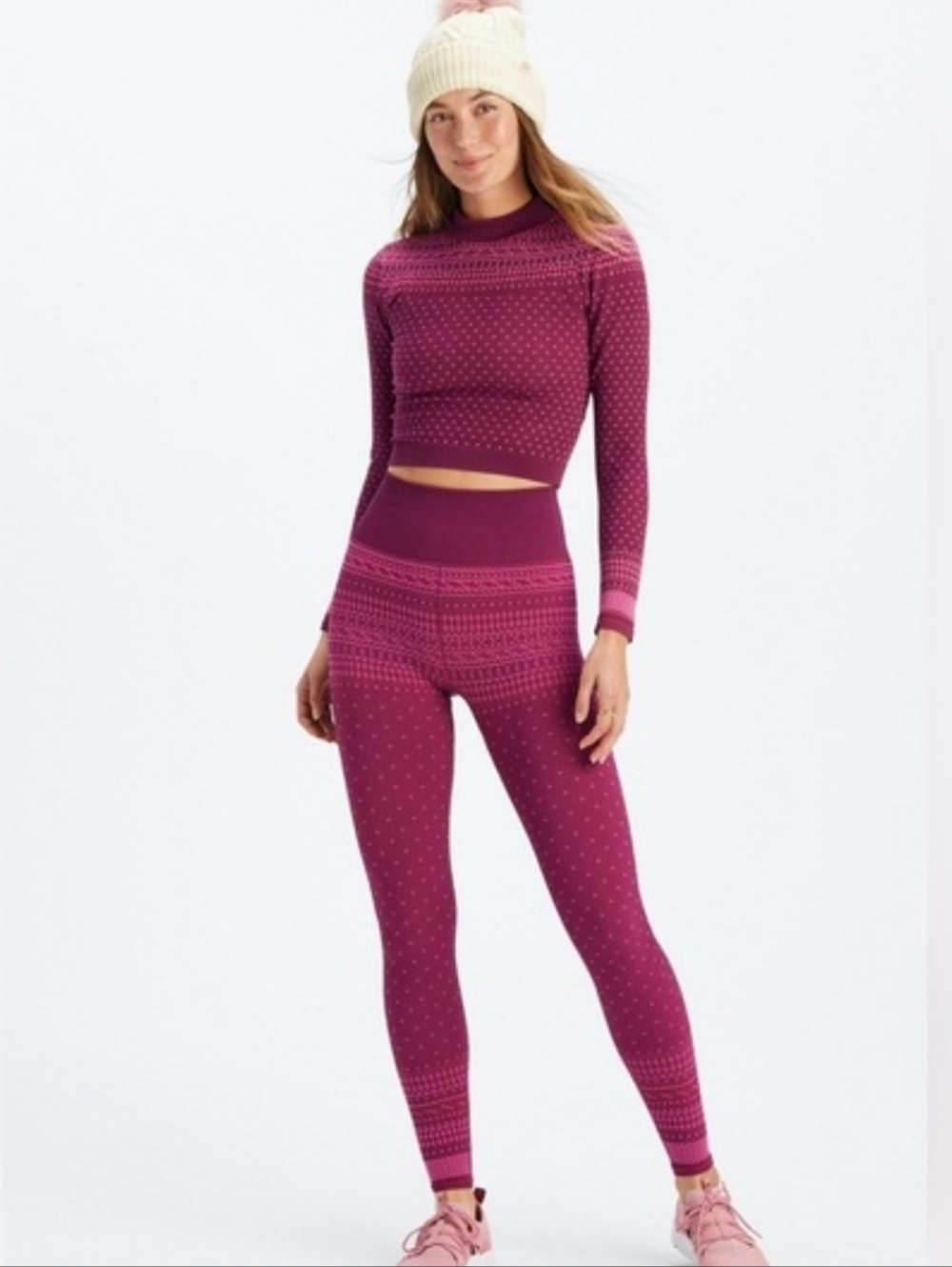 Fabletics Berry Pink Patterned Seamless Set
